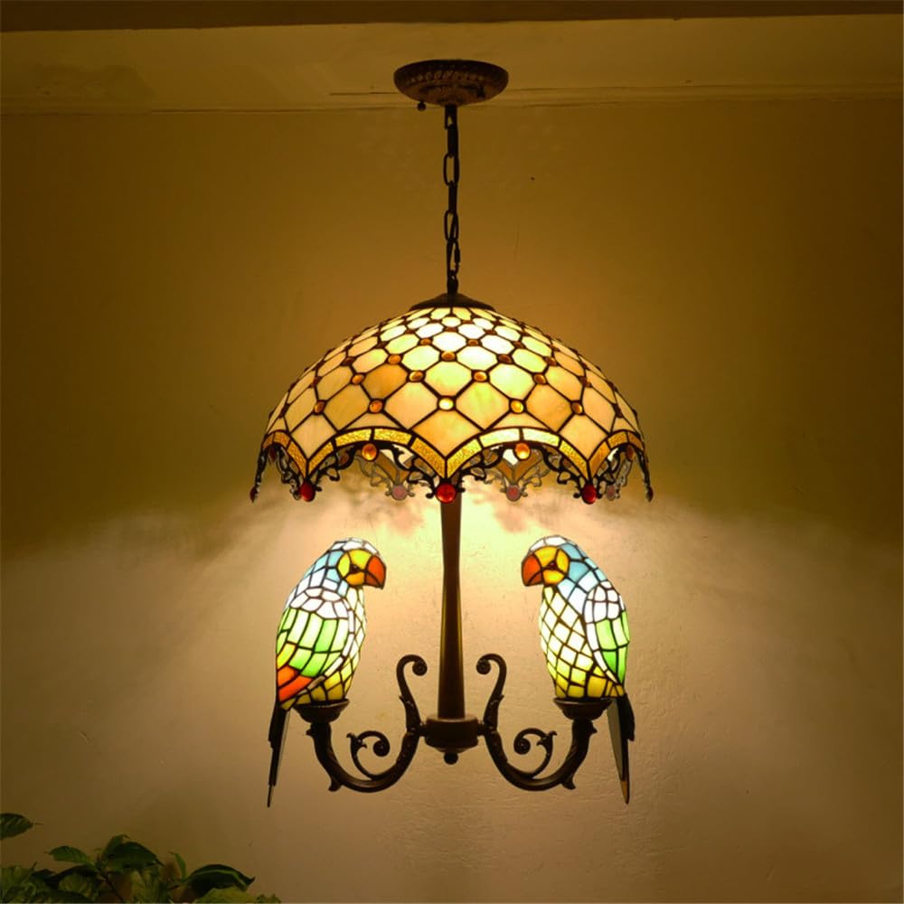 HXYSXHJUO Parrot Chandelier Vintage Creative Color Glass Living Room Restaurant Bedroom Villa Hotel Corridor Pendant Lamp (E)
