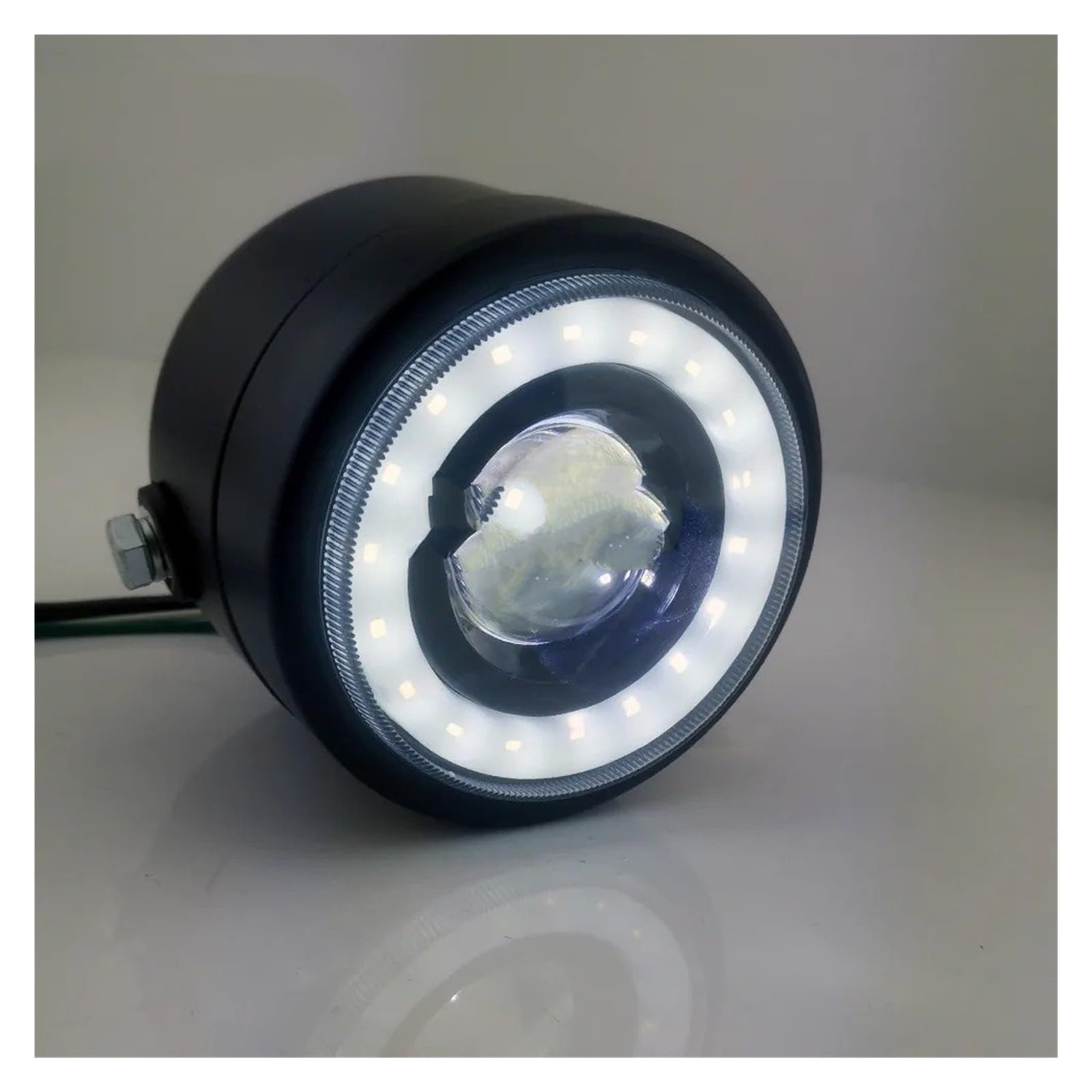 Phare moto Pour Street Dual Sport Cafe Racer Bobber 4 "moto Montage Latéral Clair Phare LED Double Anneau D'ange