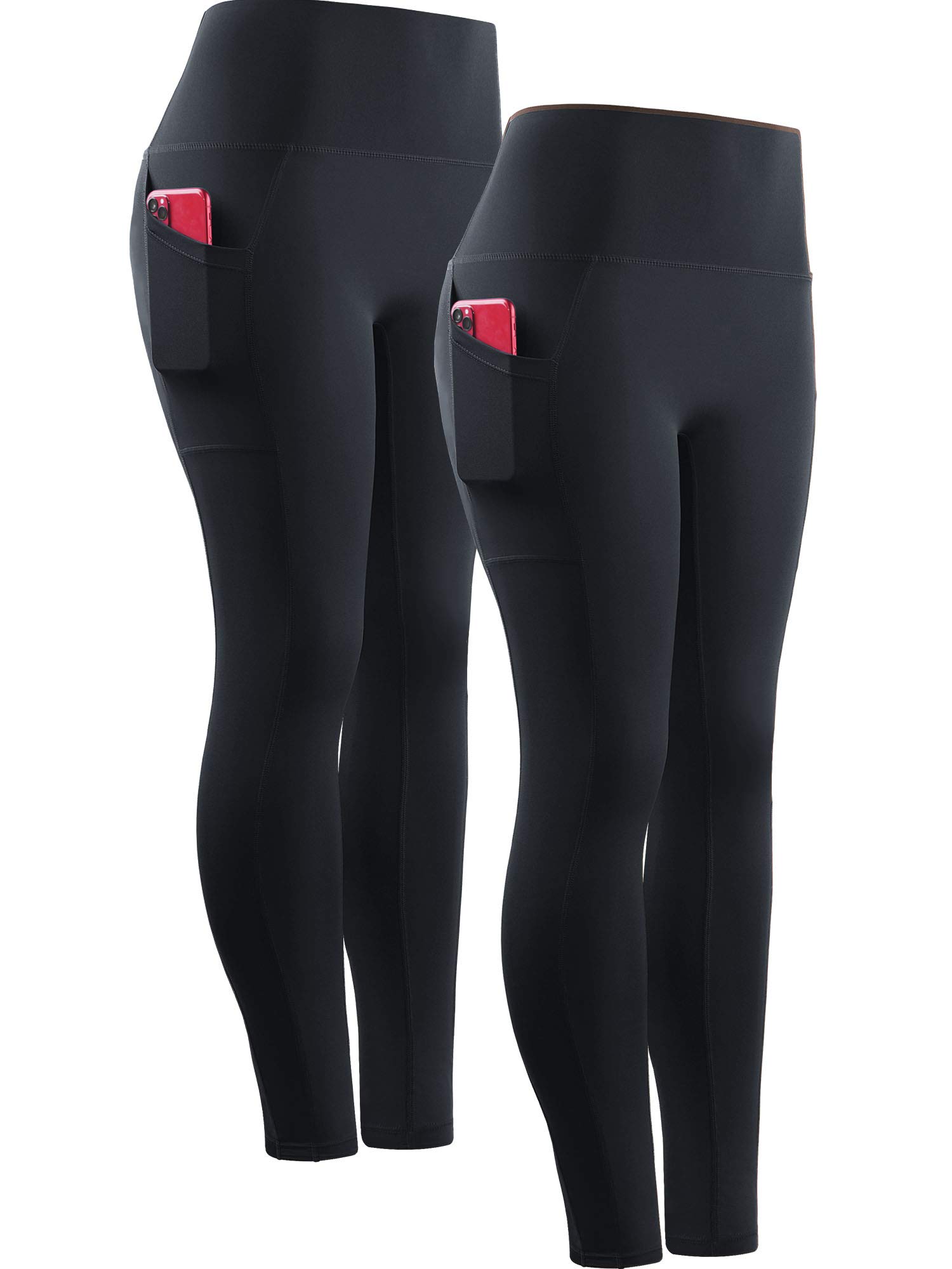 NELEUS Women's Yoga Pants Tummy Control High Waist Running Workout Leggings,2 Pack,Black/Black,US L,EU XL