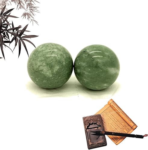 Miniatura 7 de Bolas de ejercicio de estrés chino Baoding de mármol de 1.4 pulgadas en piedra natural color verde negruzco colección artesanal