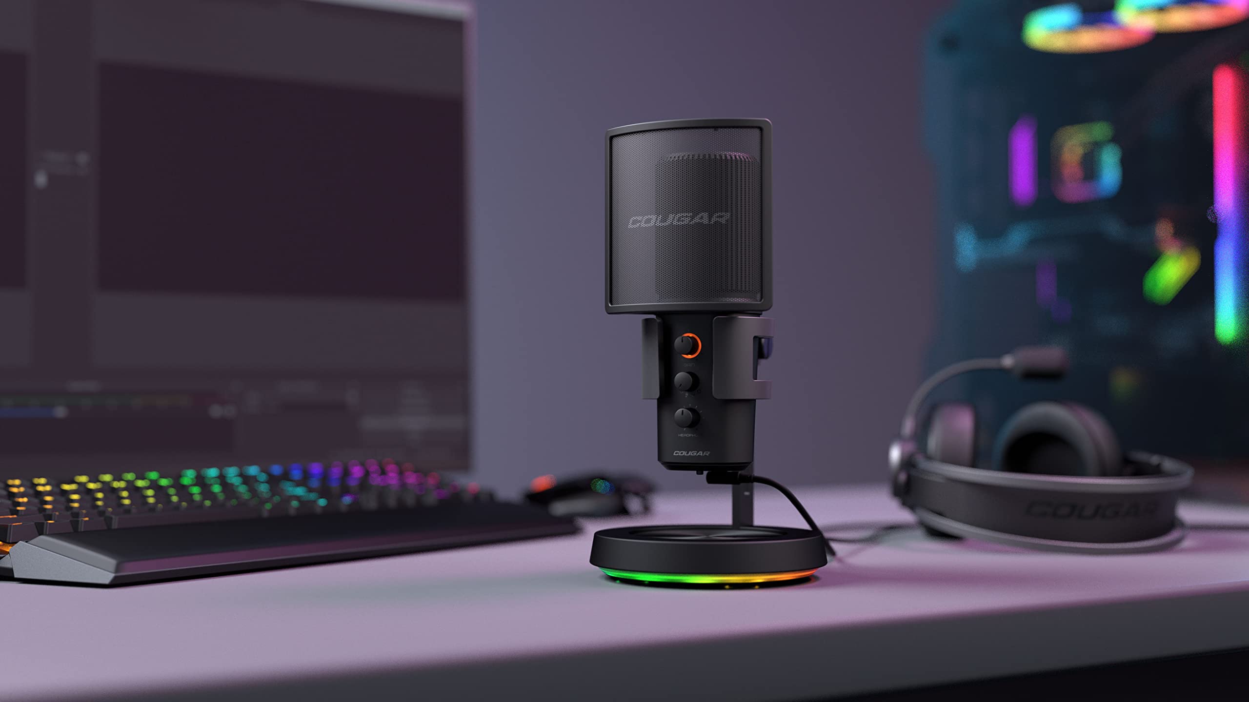 COUGAR Gaming | Micro Gaming | Screamer X RGB USB | Omnidirektionale Modi | Plug and Play USB | Rauschunterdrückung | 3 Mikrofone | 4 Modi | Mute Funktion | Anti-Vibration