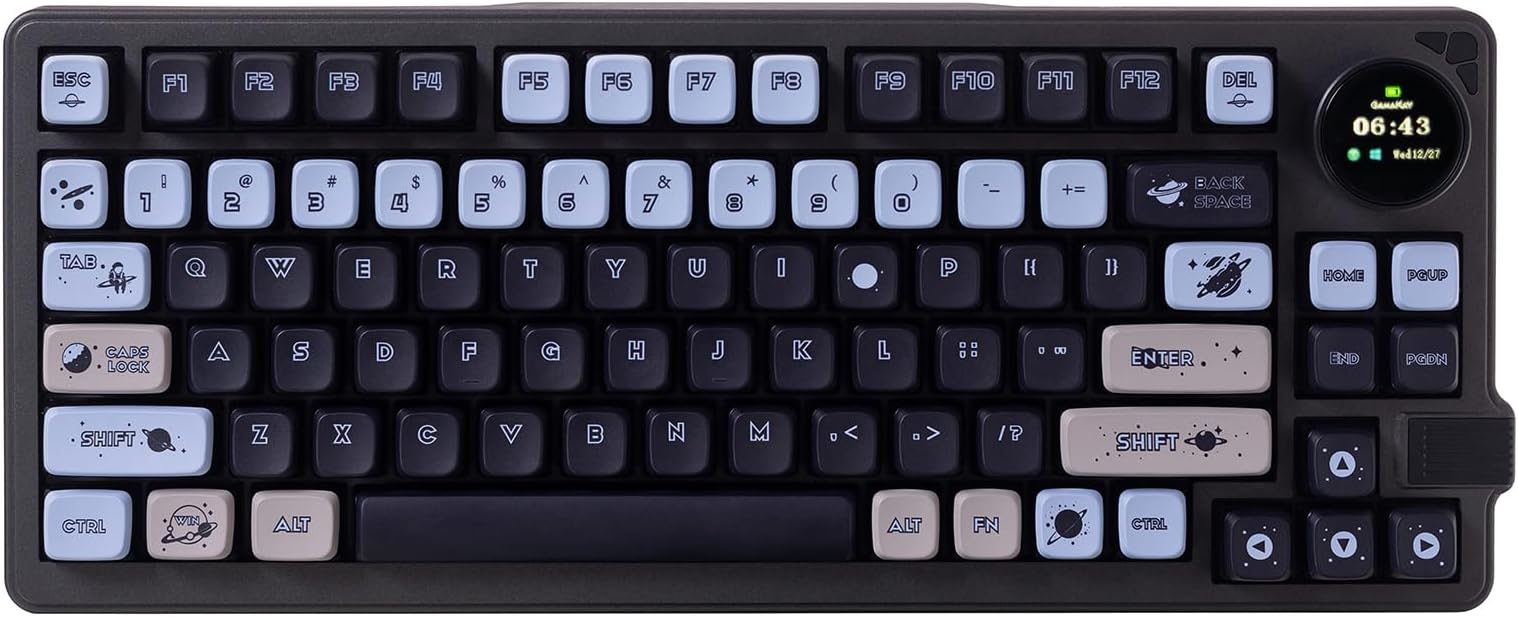 GK GAMAKAY LK75 75% Gasket Mechanical Keyboard with 2 in 1 TFT Smart Display&Knob, Bluetooth 5.0/2.4GHz/USB-C Wired MDA Profile Keycaps 83 Keys RGB Hot Swap Gaming Keyboard (Mars Swicth)
