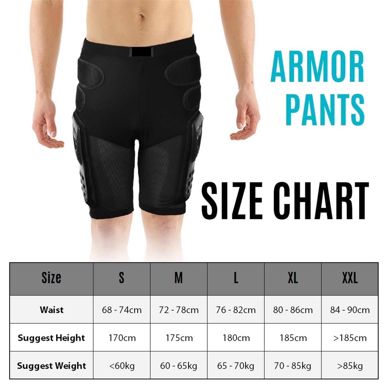 Short de Ski Rembourré Protection de la Hanche Pantalon d'armure d'équitation Short de Protection for la Moto VTT Cyclisme Ski Patinage Sports d'hiver(XX-Large)
