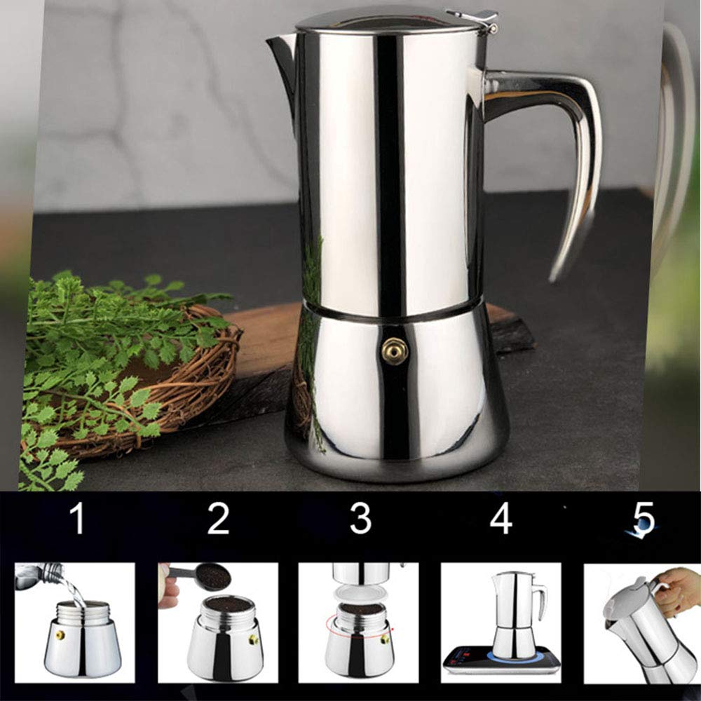 Cafetera espresso de acero inoxidable para placa de inducción, olla Moka de 4 tazas (200 ml) – Cafetera de estufa para una infusión rica y de cuerpo completo, perfecta para los amantes del café