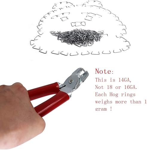 Miniatura 2 de HARDK Juego de alicates para anillos de cerdo en ángulo, 300 anillos de cerdo galvanizados, kit de instalación profesional de tapicería