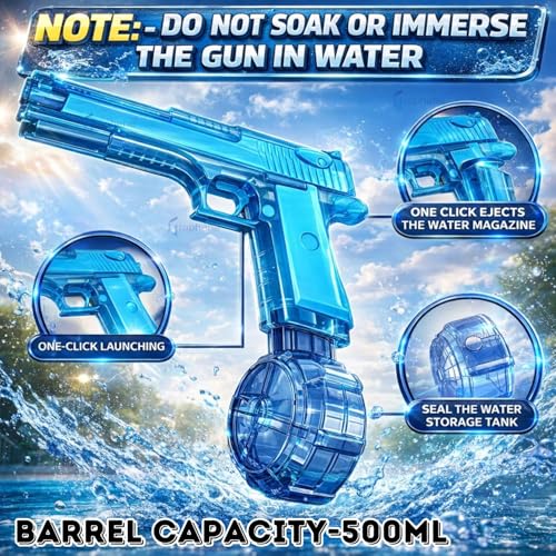 Image of GRAPHENE Automatic Electric Water Gun Toy Holi Pichkari with 2 Rechargeable Battery High Pressure Muzzle Flash Fire Cap 32FT Long-Range Blaster Squirt Watergun for Kids Boy Girl Adult Pool Summer Fun