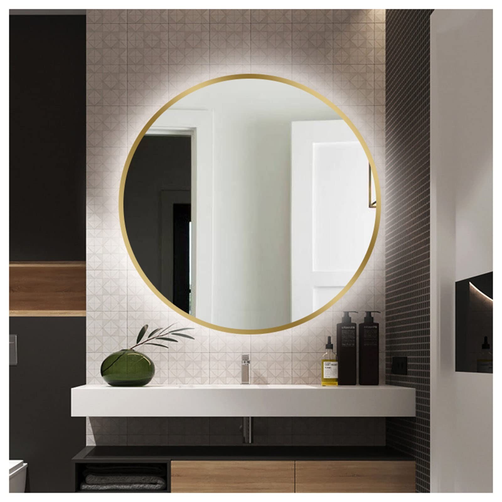 Miroir retro-eclaire salle de bain LED rond incassable anti-eclats