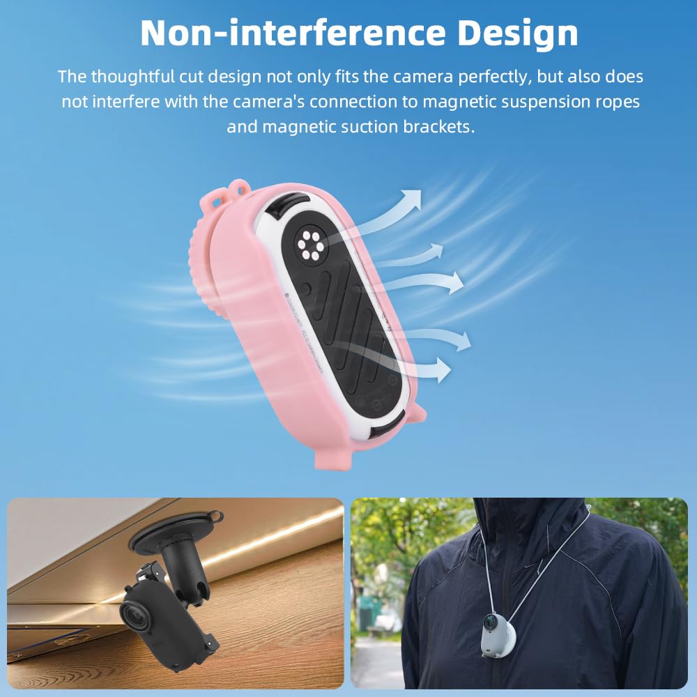 Silicone Protective Case for Insta360 GO3S Thumb-Shape Camera Host Case Lens Cap Anti-Scratch Camera Body Protective Cover Soft Shell Housing Skin Accessories (Pink)