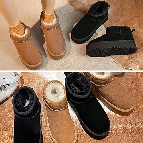 Wicdic Platform Mini Boot For Women Short Ankle Boot Fur Fleece Lined Sneakers Classic Ultra Snow Platform Anti-Slip Boot For Outdoor #TOP3