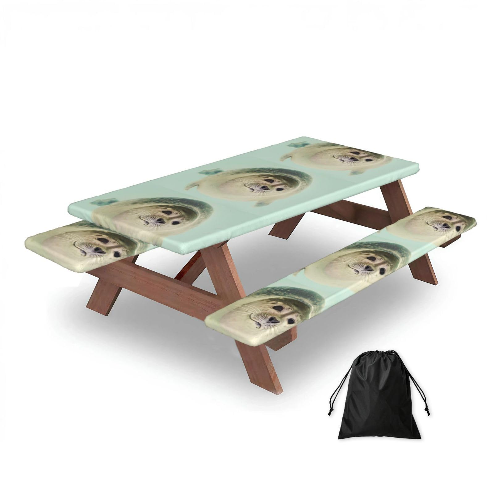 Dopklna As Picture Underwater Seal, Picnic Table Cover With Bench Covers -Waterproof Elastic Fitted Tablecloth For Garden Camping Patio 76X152cm