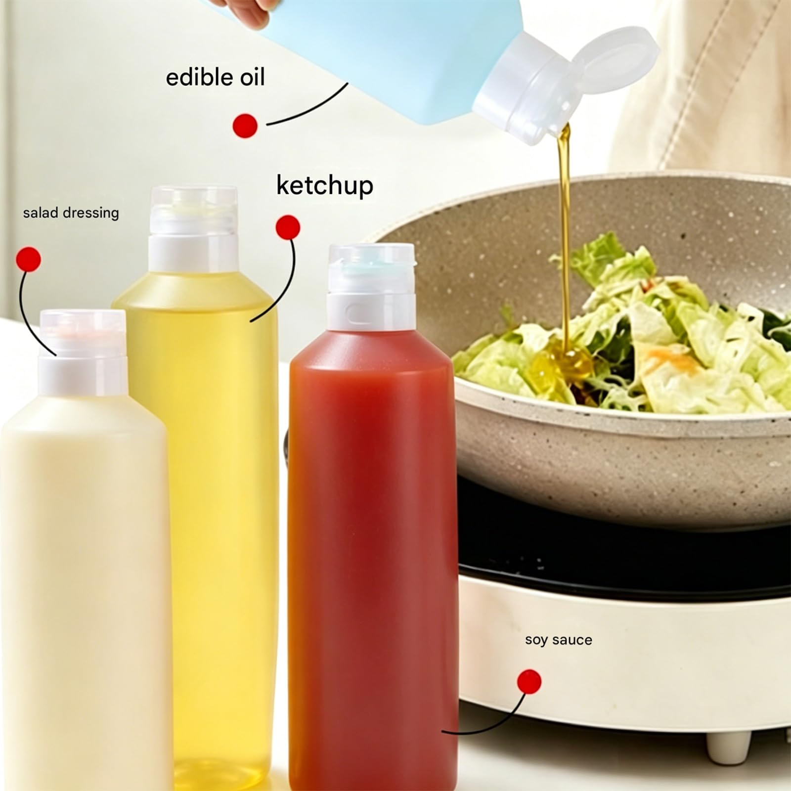 PANGBOER 4 dispenser per condimenti in morbido silicone, bottiglie da spremere, a tenuta stagna, per salsa, aceto e olio, adatte per la casa, e l ' uso esterno, bottiglie per salsa barbecue