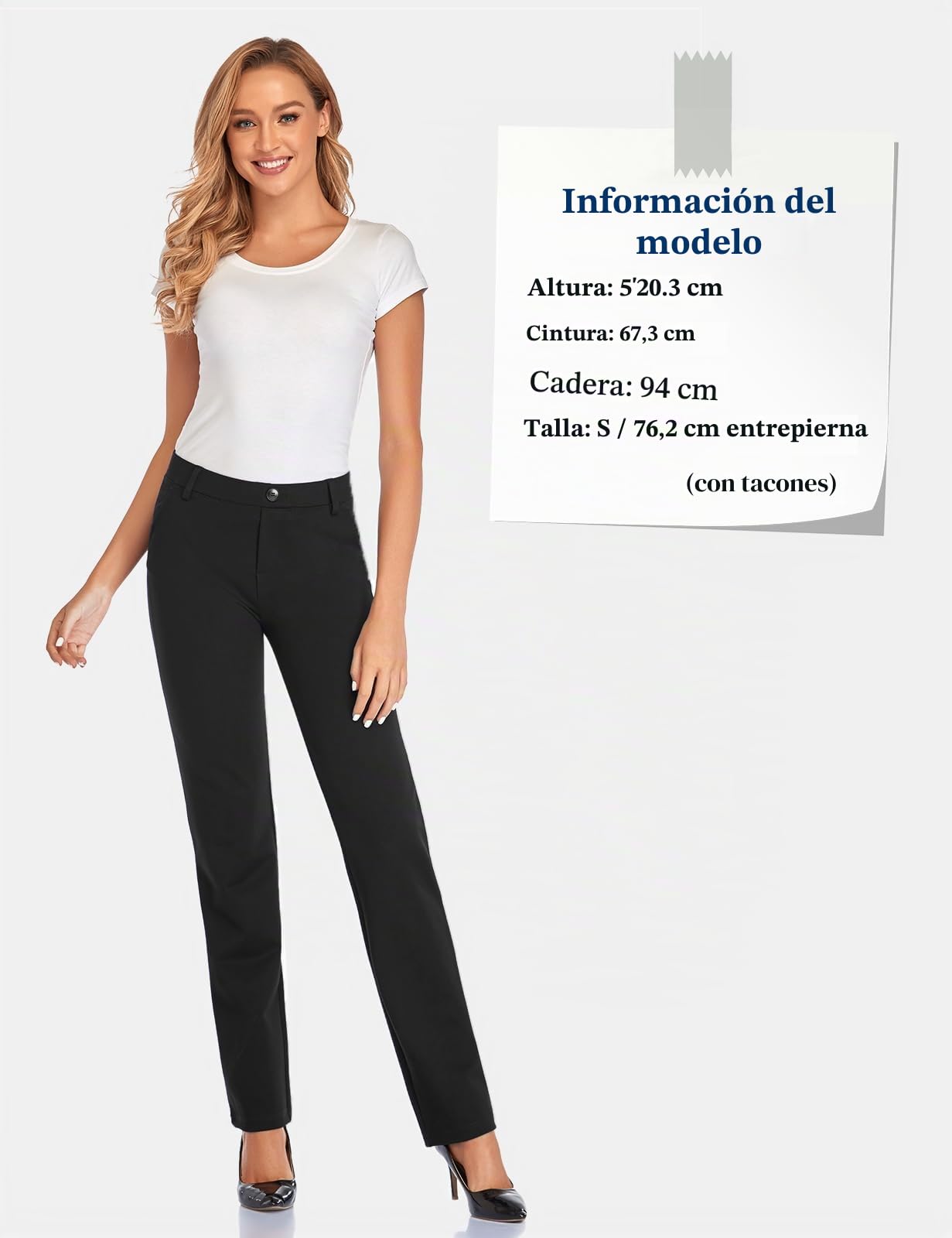 Tapata Mujer 71cm/76cm/81cm/86cm Pantalones Pierna Recta Elásticos con Bolsillos, Pequeño/Regular/Alto para Oficina Negocios Casual