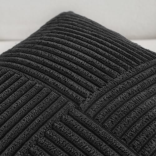 Image of Fancy Homi 2 Packs Black Samll Decorative Throw Pillow Covers 12x12 Inch with for Couch Bed Sofa, Rustic Farmhouse Boho Home Decor, Soft Corss Patchwork Corduroy Square Cushion Case 30x30 cm