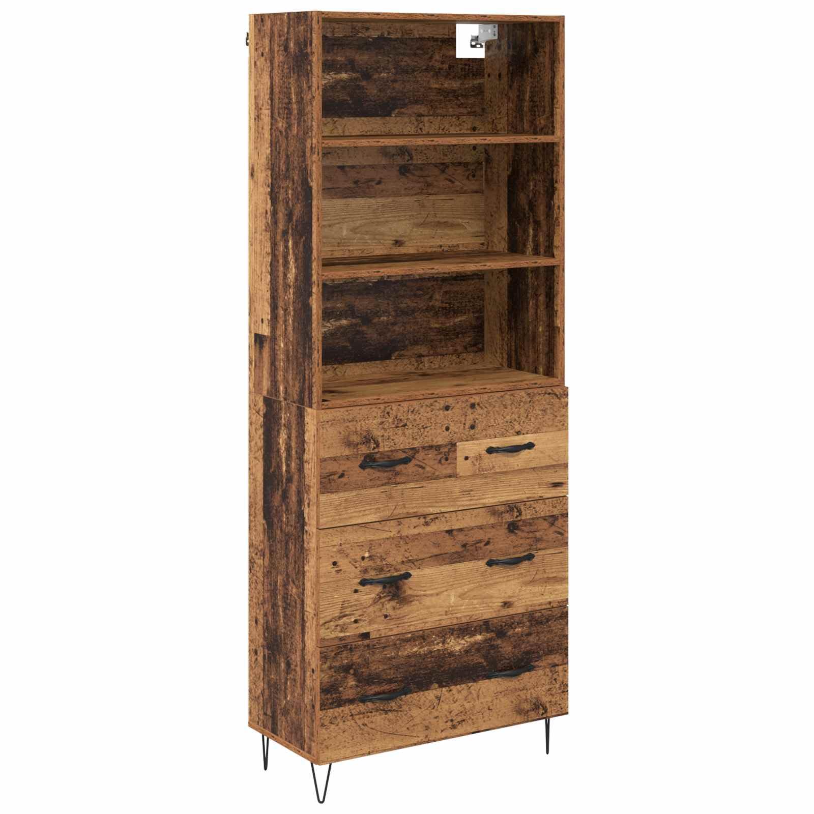 vidaXL Highboard Old Wood 69.5 x 34 x 180 cm Engineered Wood, Living Room Storage, Rectangular, Modern Wall-Mounted Highboard, Functional Organizational Cabinet, Space Efficient Solution