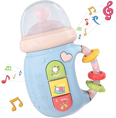 WSJKPA Juguete musical para bebés de 18 meses + lindo biberón iluminado con música para bebés, juguetes educativos para bebés de 2 a 3 años (azul)