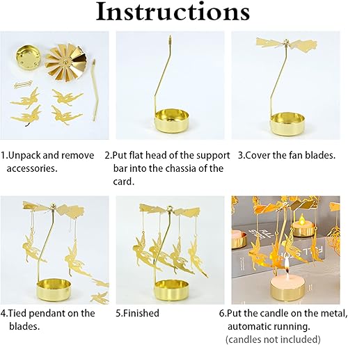 Miniatura 7 de Portavelas giratorio, portavelas de metal giratorio dorado para Navidad, día de San Valentín, decoración de mesa de fiesta, boda (elfo de fantasía)