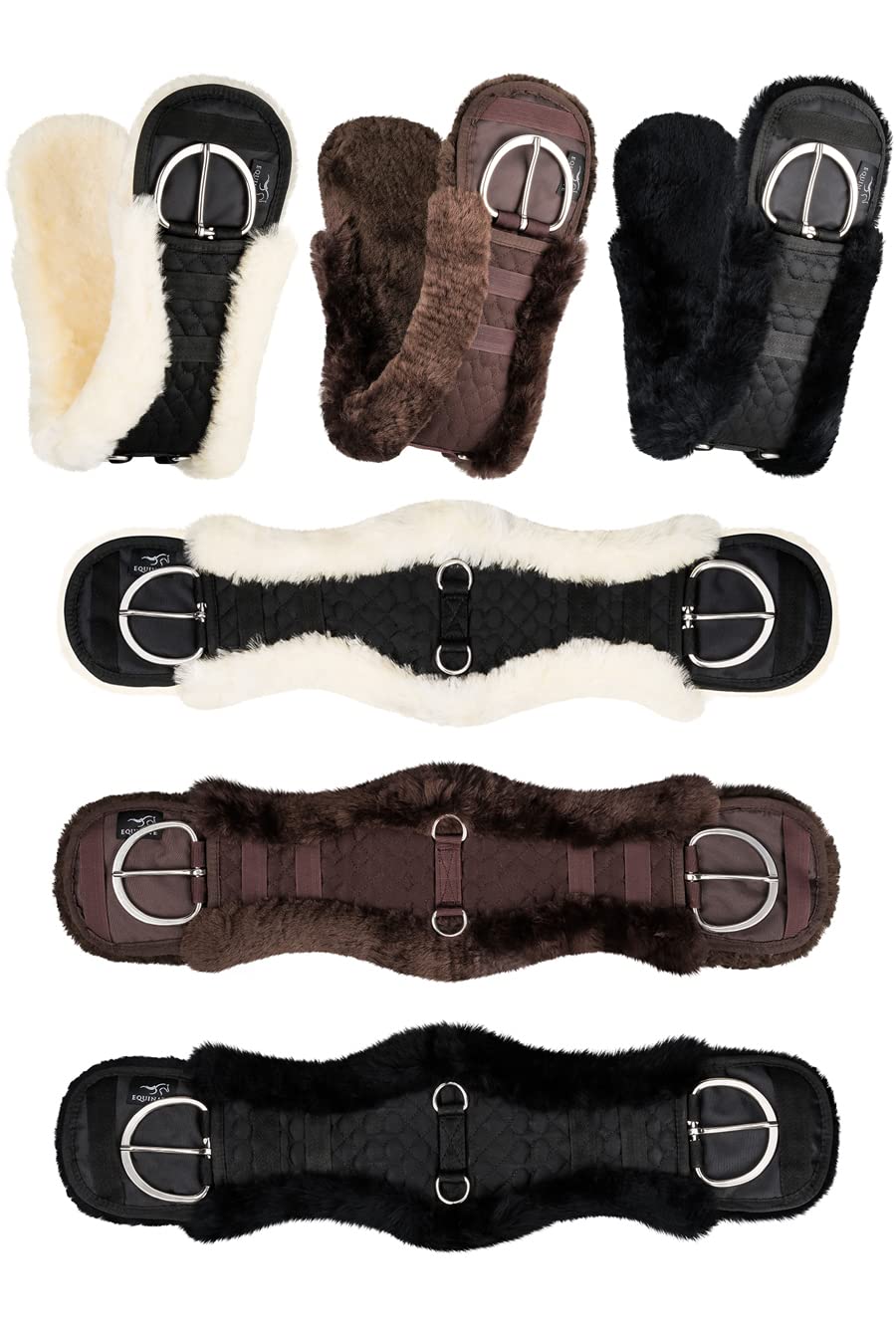 Equinate Westerngurt Classical mit echtem Lammfell anatomischer Sattelgurt Western Bauchgurt 85cm Schwarz