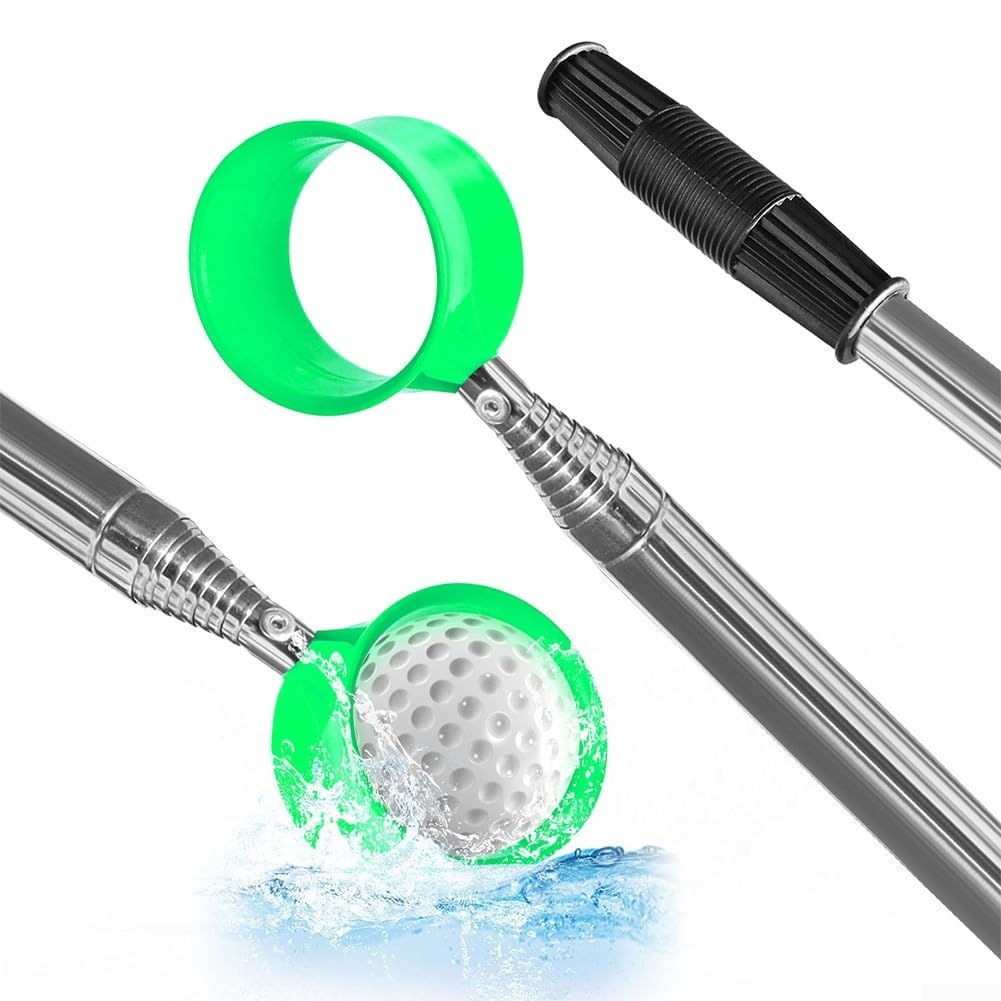 Golf Ball Retriever telescopico 2,4 m/3,7 m, in acciaio inox, strumento di raccolta per pericoli d'acqua, design a tazza su entrambi i lati (verde, 3 m)