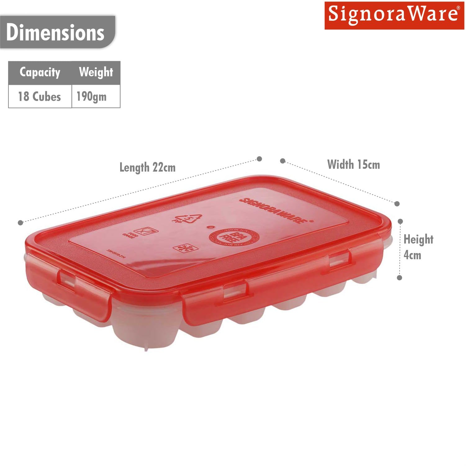 Signoraware ice trey plastic Lock N Lock 18 cubes, Red - Image 2 thumbnail
