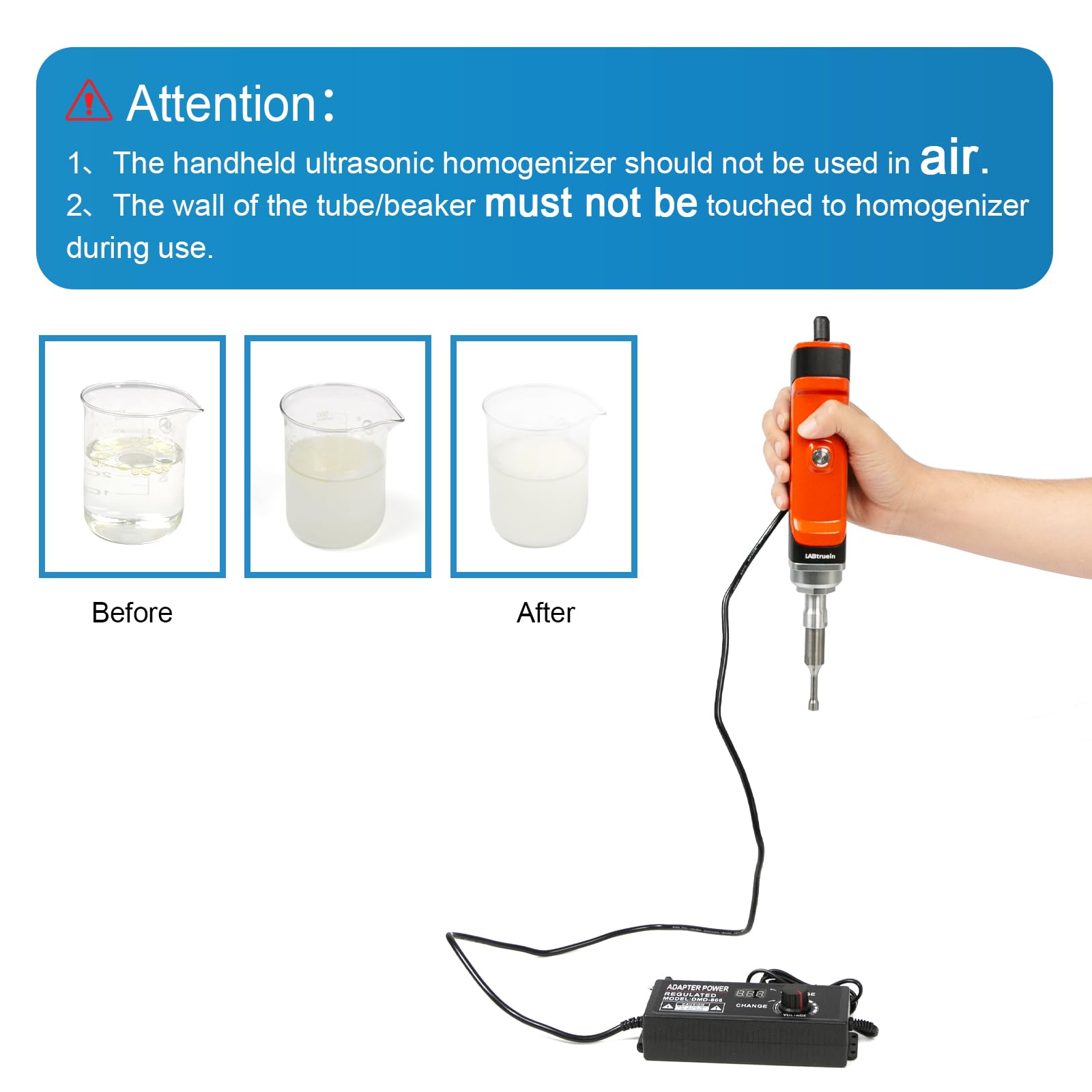 Miscelatore emulsionante da laboratorio omogeneizzatore ad ultrasuoni portatile con sonda in titanio Disruptor cellulare 38000PRM Sonicator Processore Volume di miscelazione (φ8 mm: 50-300