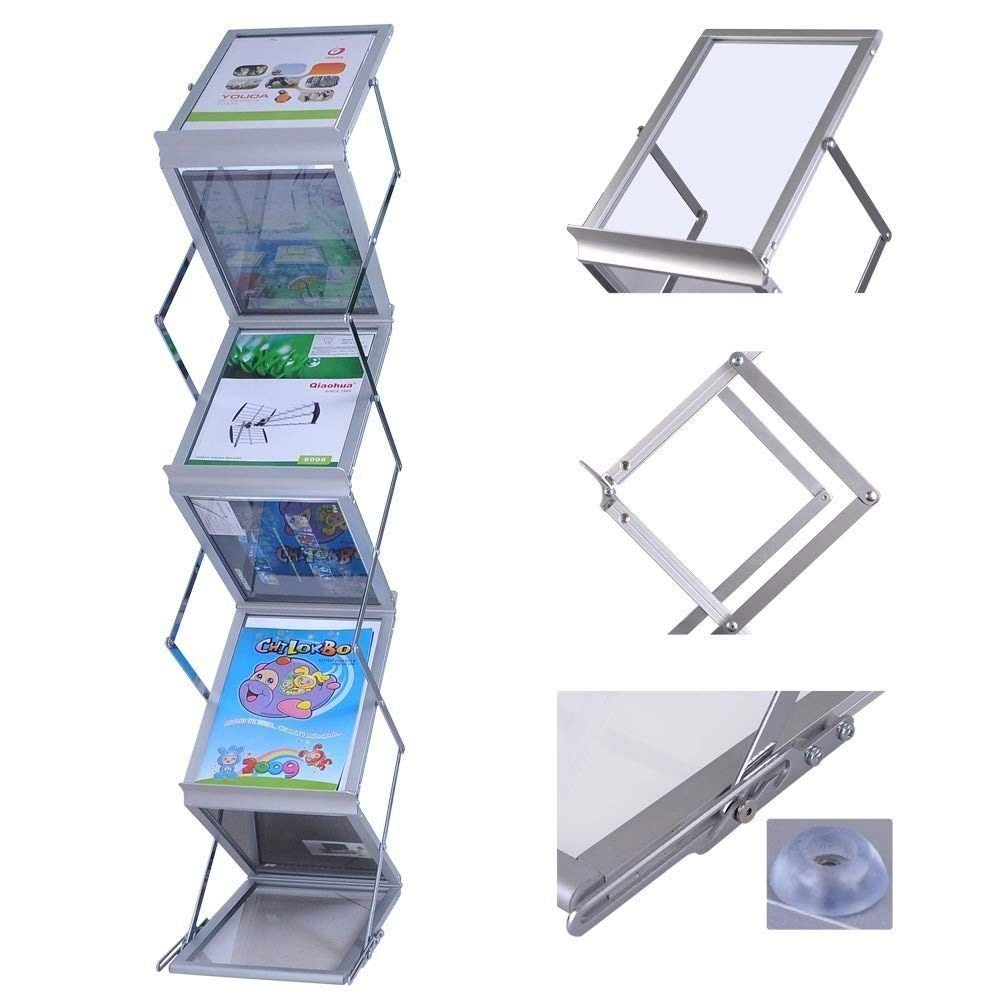 ABHA PRINT® A4 Catalogue Stand | Acrylic Aluminium Zigzag Rack for Magazine, Brochure, Leaflet, Literature | Portable Folding Display for Office 4
