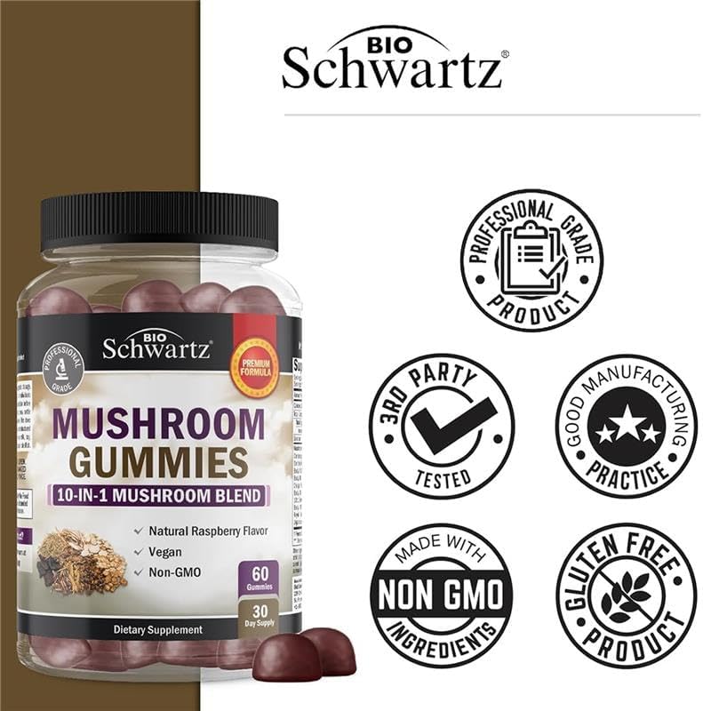 Miniatura 6 de Gomitas de hongos para adultos, suplemento funcional 10 en 1 de hongos para el estado de ánimo y la concentración con melena de león, cola de pavo
