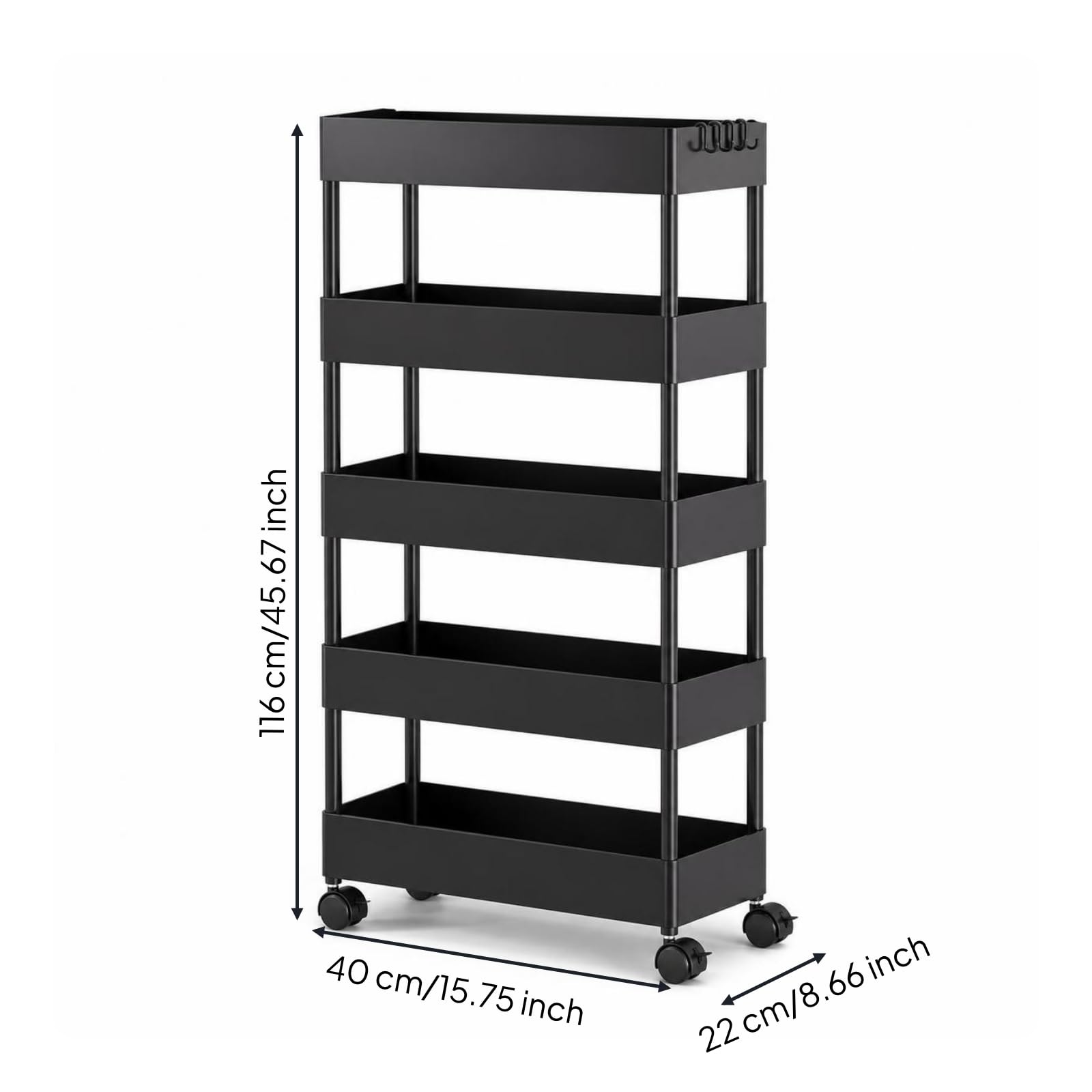 Scaffale Portaoggetti Portatile Carrello Organizzatore Ripiani Scaffalatura Mobile Contenitore Verticale in Plastica con Binari Laterali per Borse E, Nero, size to 4