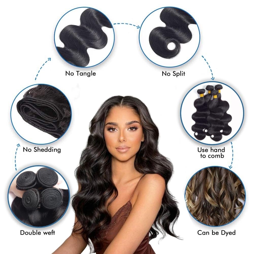 Body Wave Human Hair Extensions 4 Bundles 12-22 Inch Thick Virgin Hair Amazon.com : Human Hair Bundles Body Wave Brazilian Virgin  main image 4