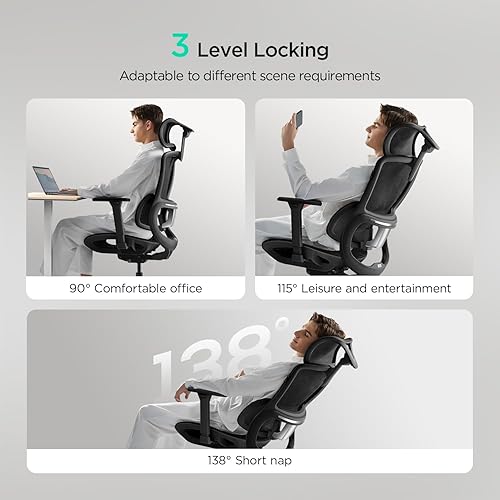 Miniatura 6 de Hbada E2 Silla de oficina ergonómica, silla de oficina de malla grande y alta con soporte lumbar dinámico de 6 vías, reposabrazos ajustables 3D,