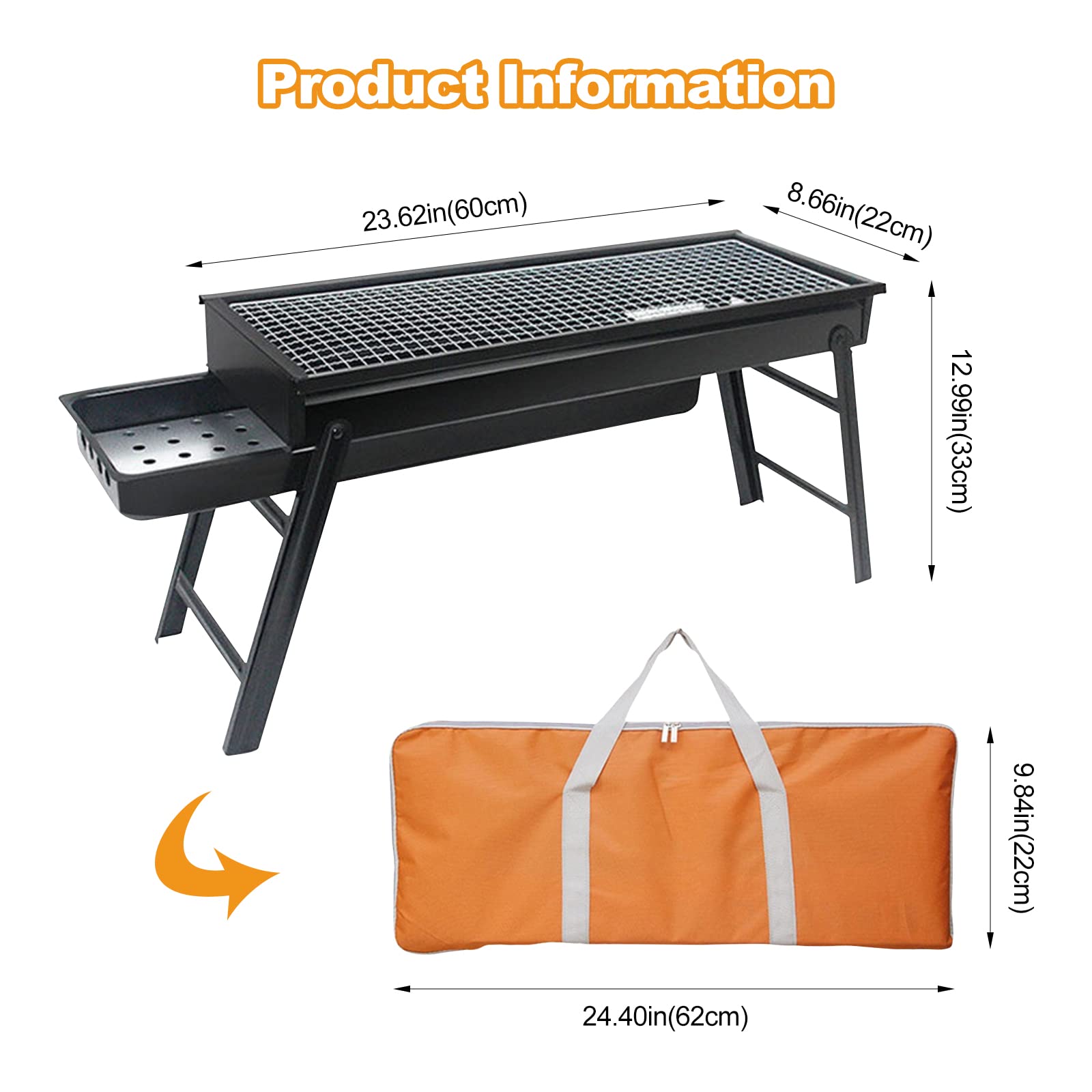 Ergocar Tragbar Holzkohlegrills, Klappbarer Picknickgrill Edelstahl mit Schubladen-Aschesammler, Einfach zu säubern, Barbecue Grill für Picknick Garten Terrasse Camping Reisen