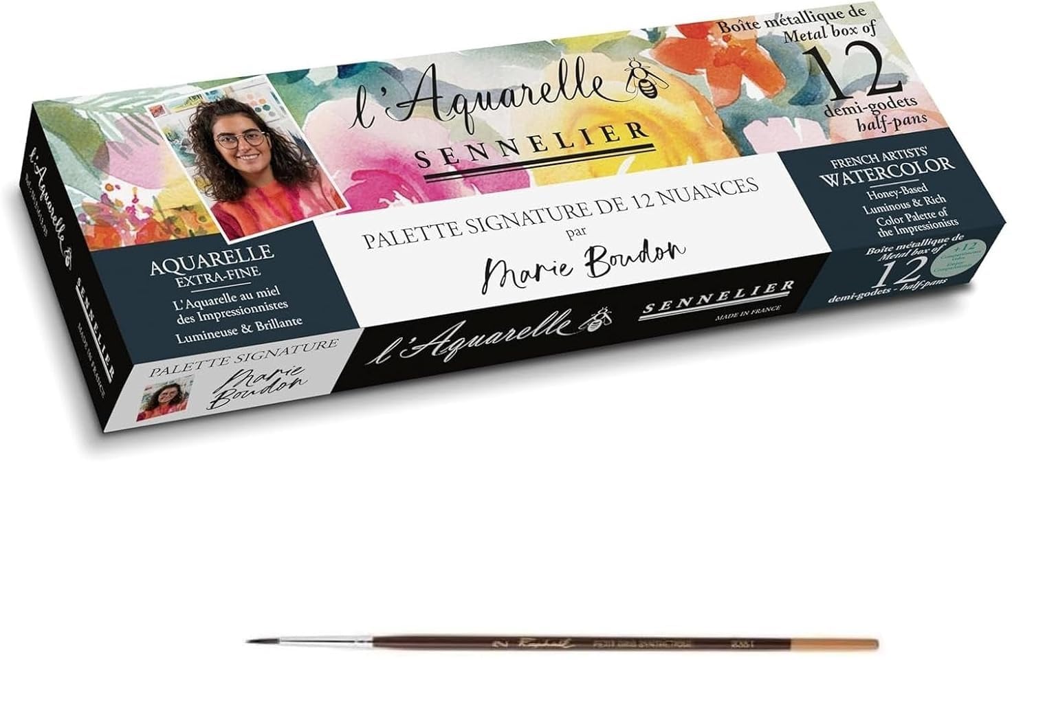 Sennelier Acuarela Extrafinas, Set Marie Boudon,12 Medio Cucharones Caja de metal y pinceles