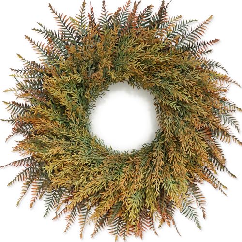 26'' Large Fall Wreath for Front Door, Porch, Window- Artificial Fern Leaves and Faux Wheat Grass Outdoor Autumn Wreath for Home, Farmhouse Wall Thanksgiving Day Harvest Festival Decor