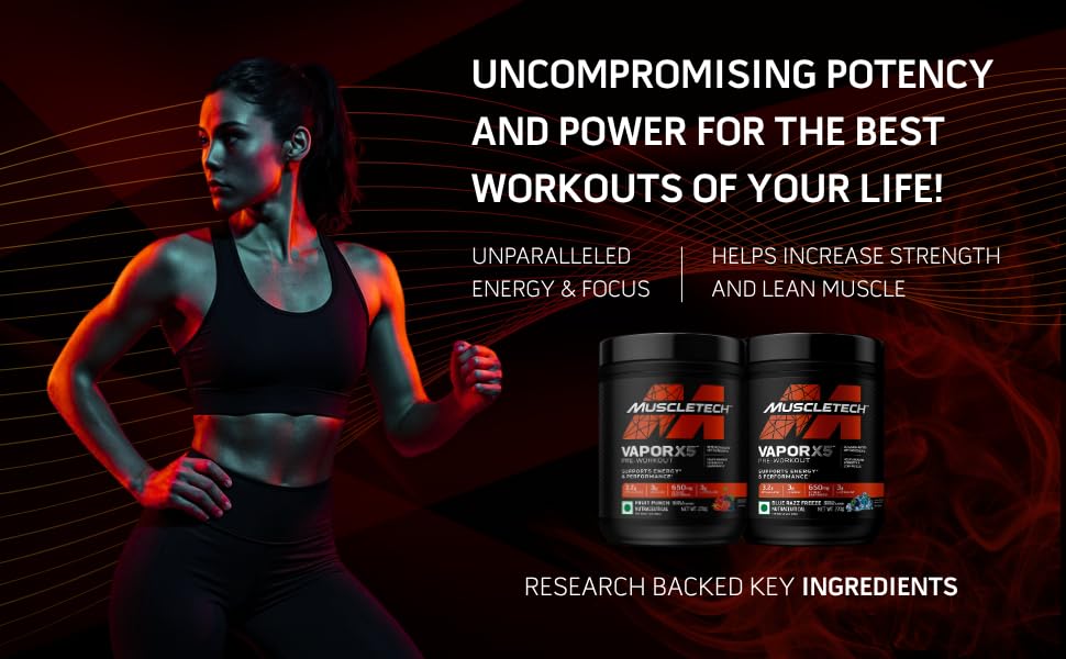 Image of MuscleTech Vapor X5 Pre Workout Powder Support Energy and Performance with Creatine Monohydrate, Beta Alanine, L-Citrulline & Caffeine - Fruit Punch Blast, 30 Servings, 270g