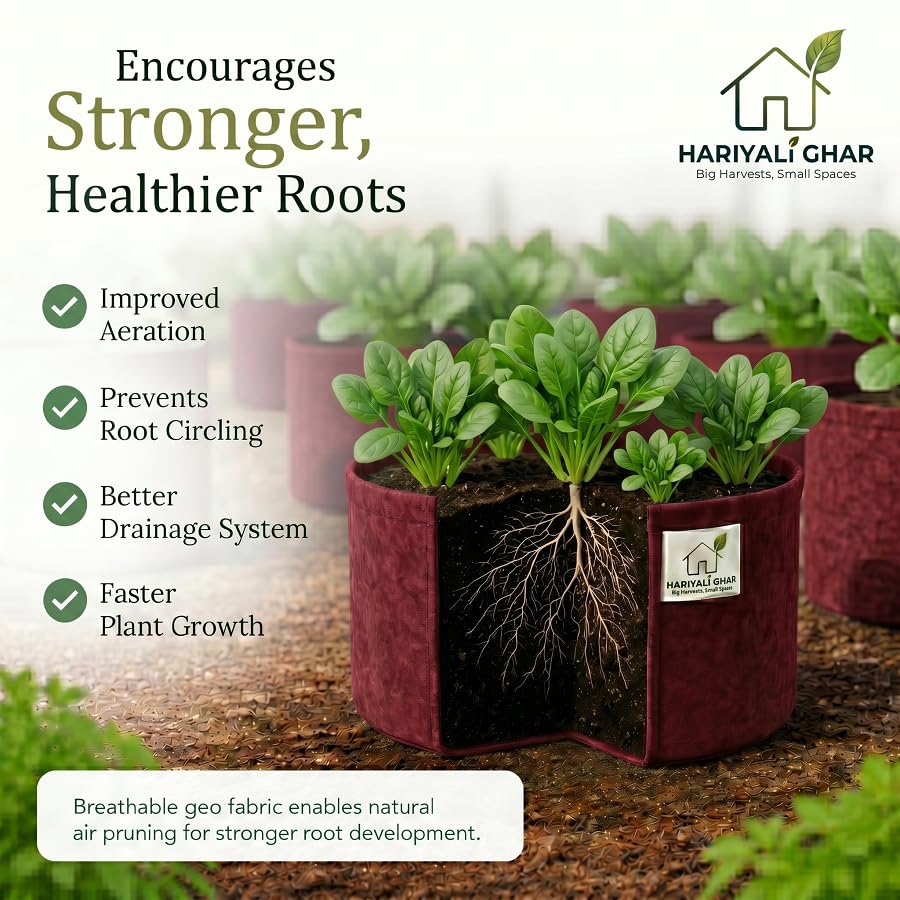 Image of 400 GSM Geo Fabric Round Grow Bags 12x6 Inch, Red Planting Bags for Terrace and Kitchen Gardening Pack of 3
