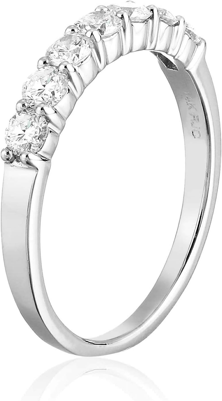 VIR JEWELS 3/4 carat (ctw) Diamond Wedding Anniversary Band for Women, Round Diamond Engagement Ring 14K White Gold 7 Stones Prong Set 0.75 cttw, Size 4-10