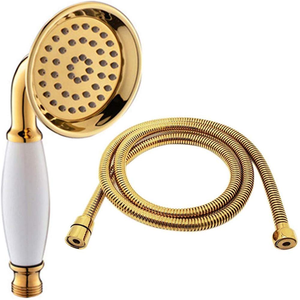 Delnet Classic High Pressure Shower Gold Traditional Hand Shower Head in Phone Style Water-Saving Shower and 1.5 m Hose