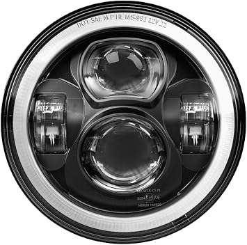 7 Inch LED Motorcycle Headlight with White Halo DRL, Black Headlamp with 2 Adapter Cables Compatible with Harley Davidson Road King Street Glide Electra Glide Ultra Limited Fat Boy, DOT Certified