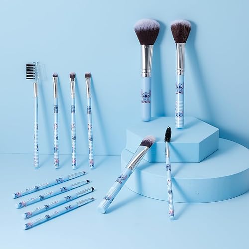 Miniatura 7 de Bolsa de maquillaje de puntada con brocha de maquillaje, estuche de cosméticos de felpa para puntadas, 12 piezas, bolsa de capacidad para brochas de