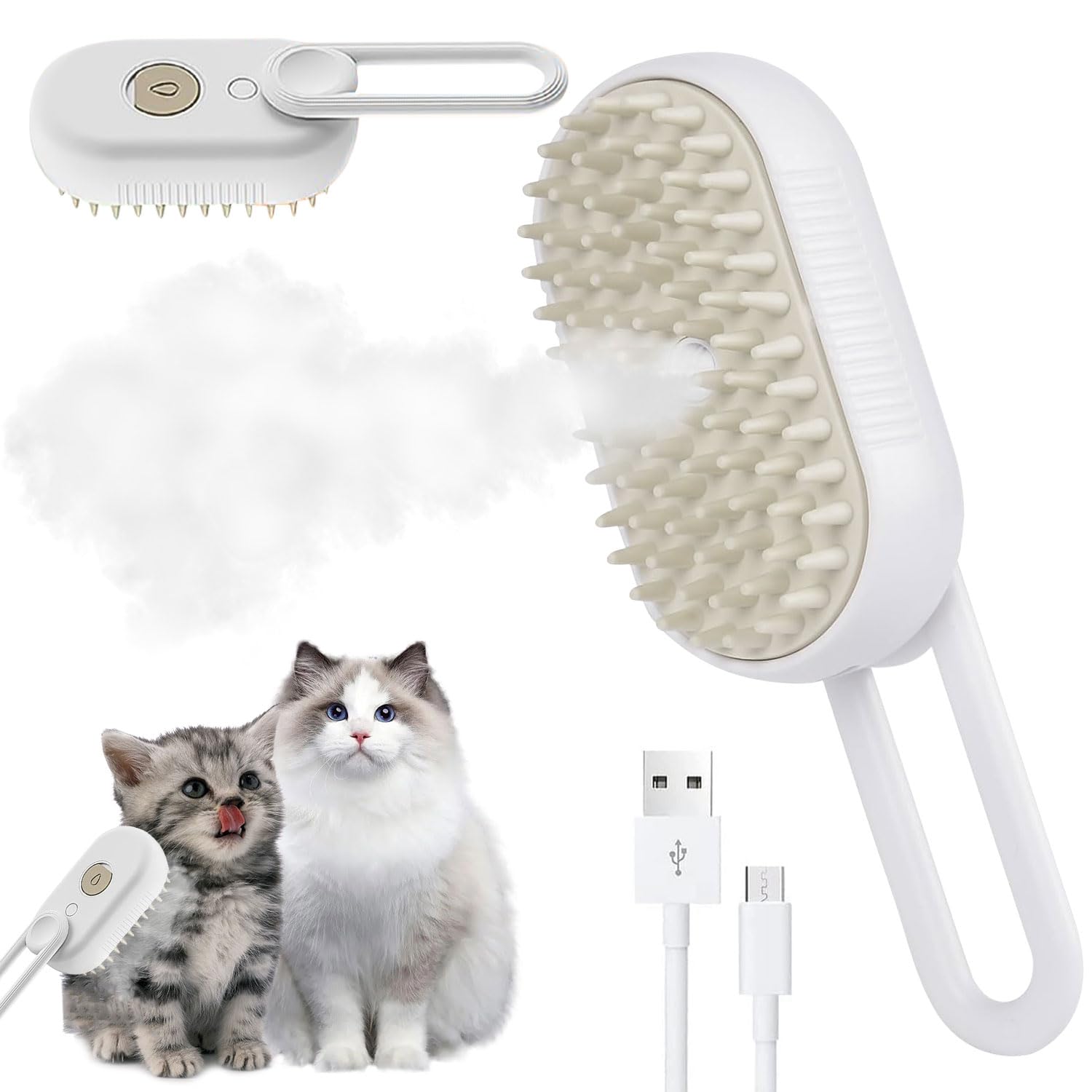 Cepillo de Aseo para Gatos, 3 en 1 Cepillo para Gatos para Mudar de Pelo, Cepillo de Vapor Autolimpiante para Gatos, Cat Steamy Brush, para Cachorros de Gatos Cortos, Medianos y Largos