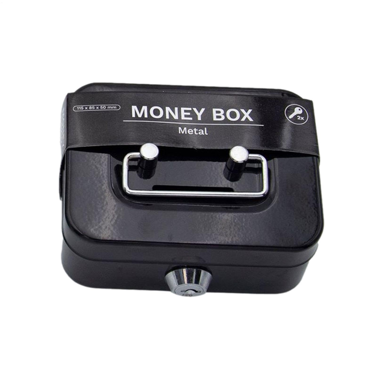 Small Money Lock Box Sturdy Portable Metal Coin Bank Safe Cash Box