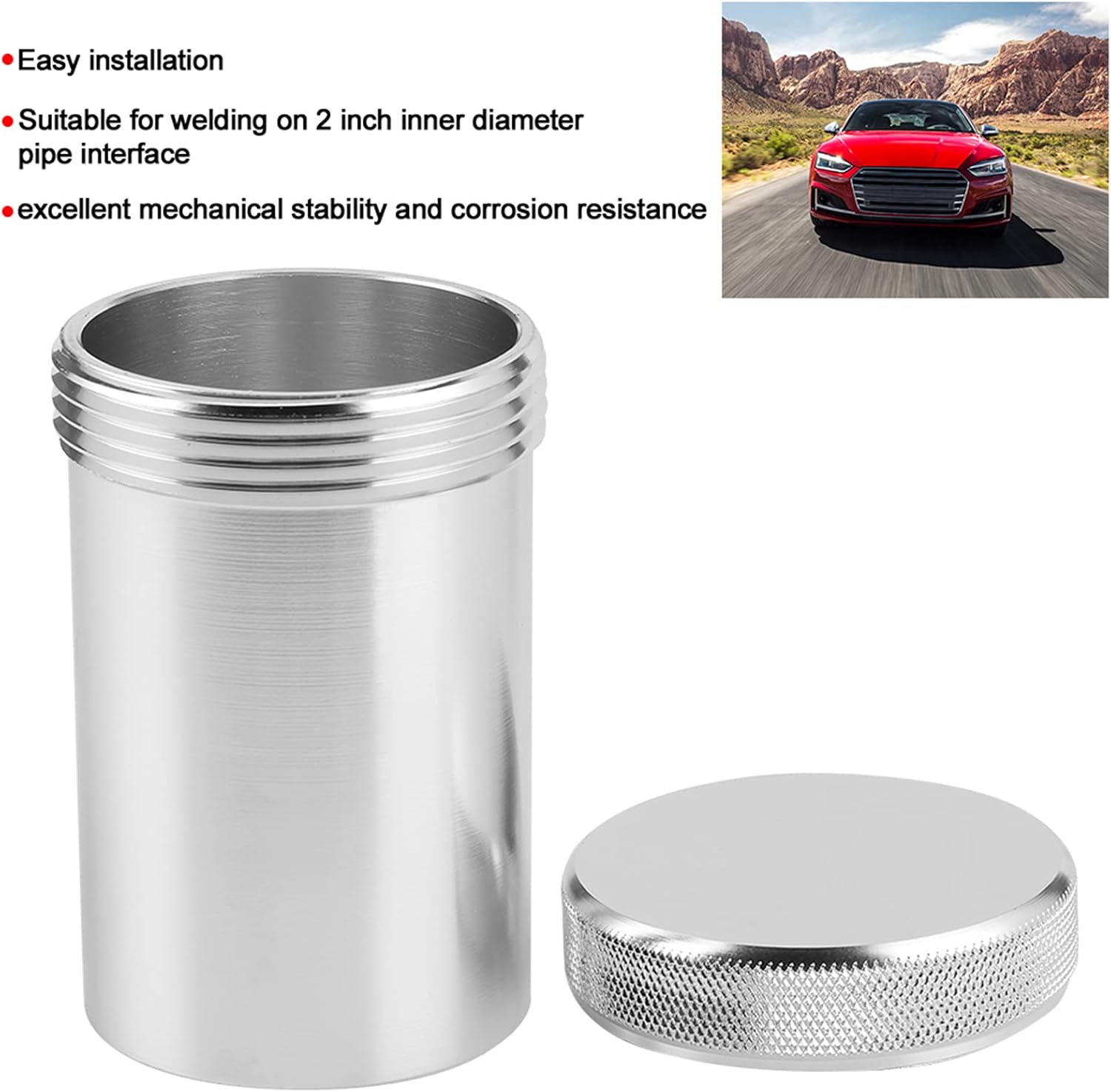 Weld On Filler 2In, Solid Aluminum Alloy Car Fuel Filler Neck with, Sturdy Welding On Filler Neck and Fuel Parts Car Refitting, 2 Weld On Fuel Filler Neck Fuel (Silver)