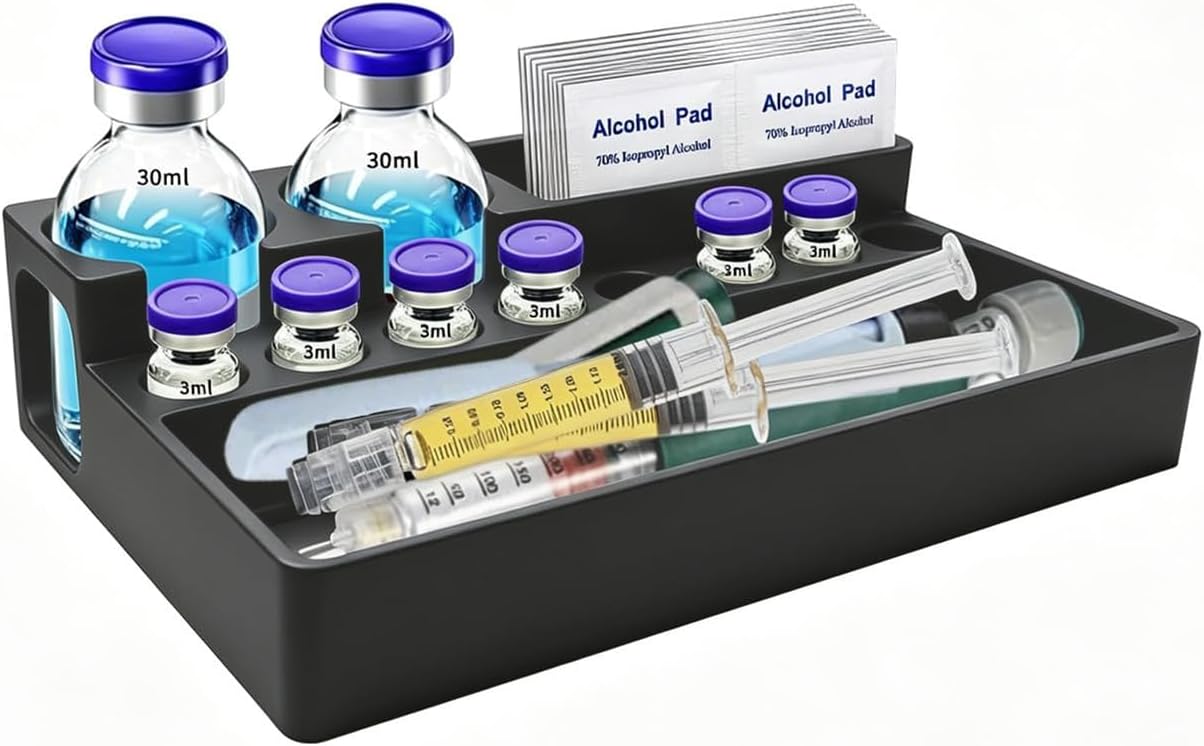 Peptide Storage Case for Fridge, 3ml & 30ml Vial Storage Case with Space for Syringes & Prep Wipes, Heavy Duty Vial Holder Case Suitable for Fridge and Freezer (White)