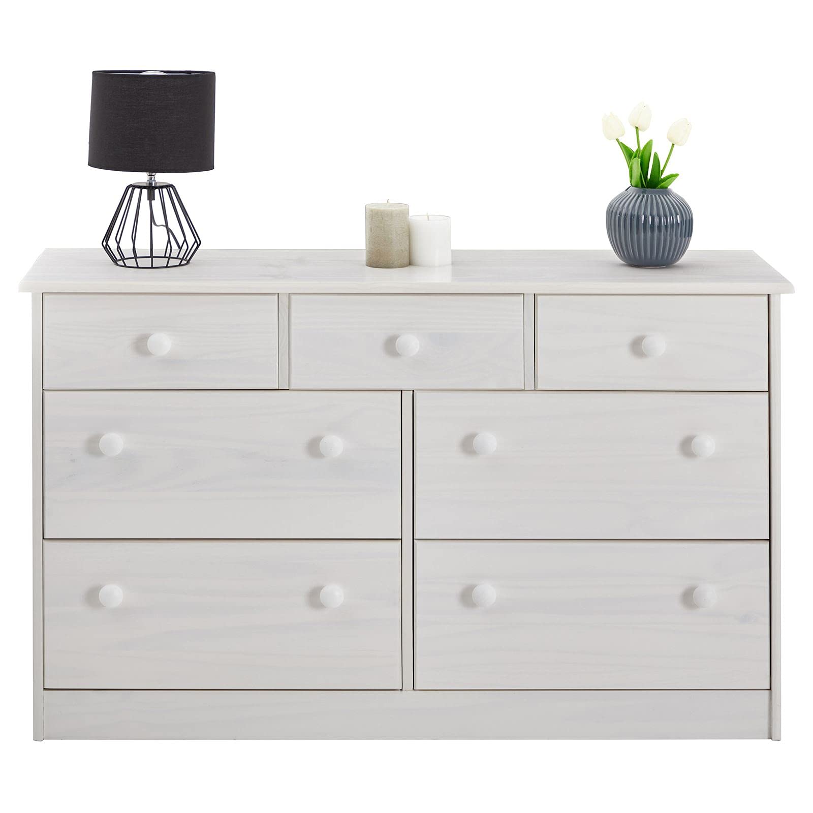 IDIMEX Commode Rondo bahut Buffet Meuble de Rangement avec 3 Petits et 4 Grands tiroirs, en pin Massif lasuré Blanc