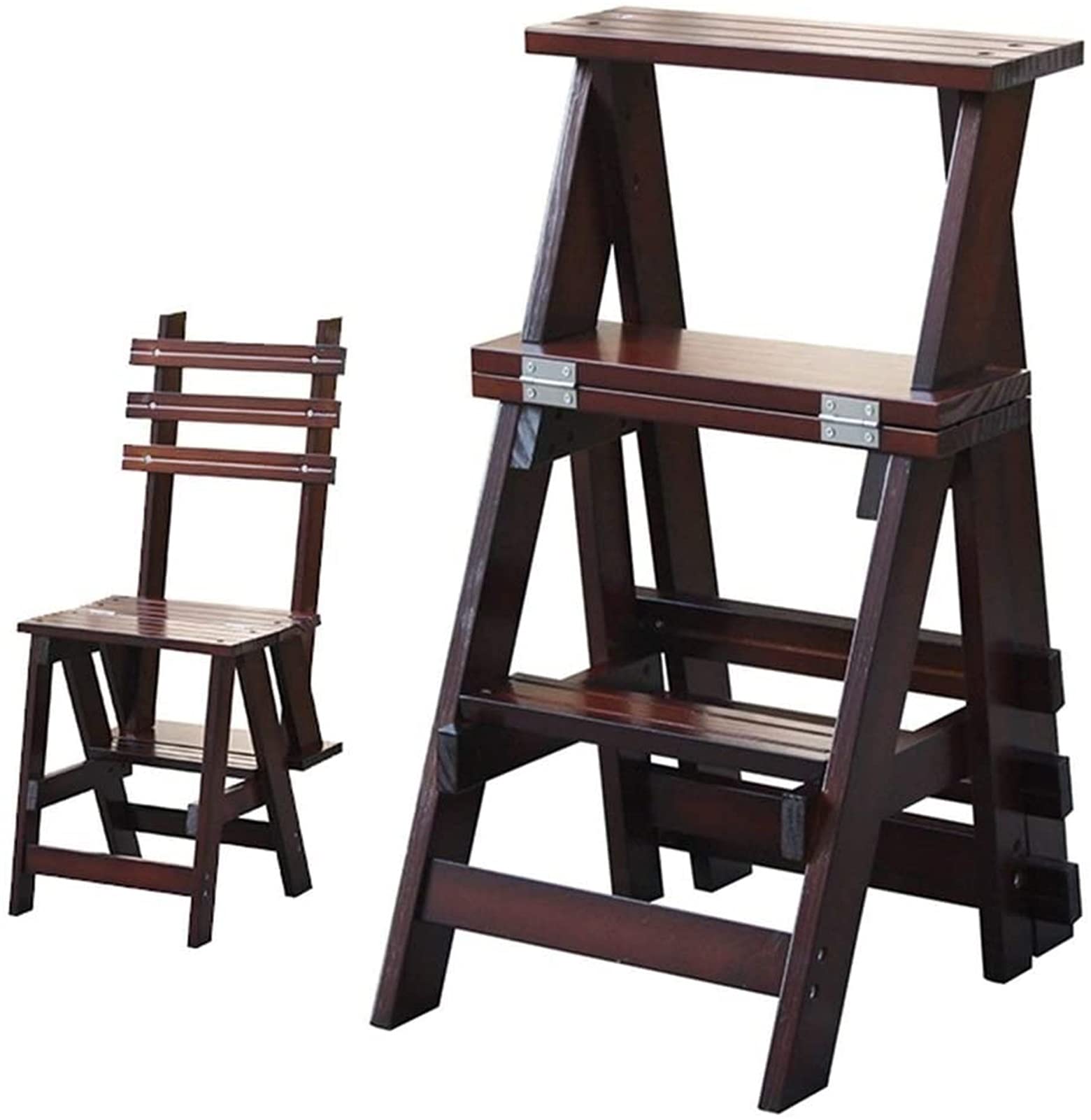 Tabouret d'échelle pliable en bois massif avec marches larges antidérapantes
