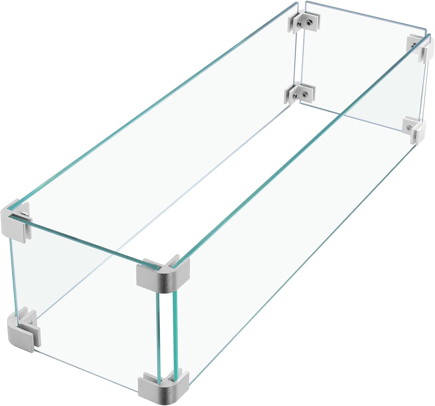 23.1"x 7.3"x 5.5" Rectangular Fire Pit Wind Guard,Transparent Tempered Glass,Polished Aluminum Brackets,3M Anti-Slip Pads,Fit for Caodoc Fire Table 23 x 7 x 5.5 Inch