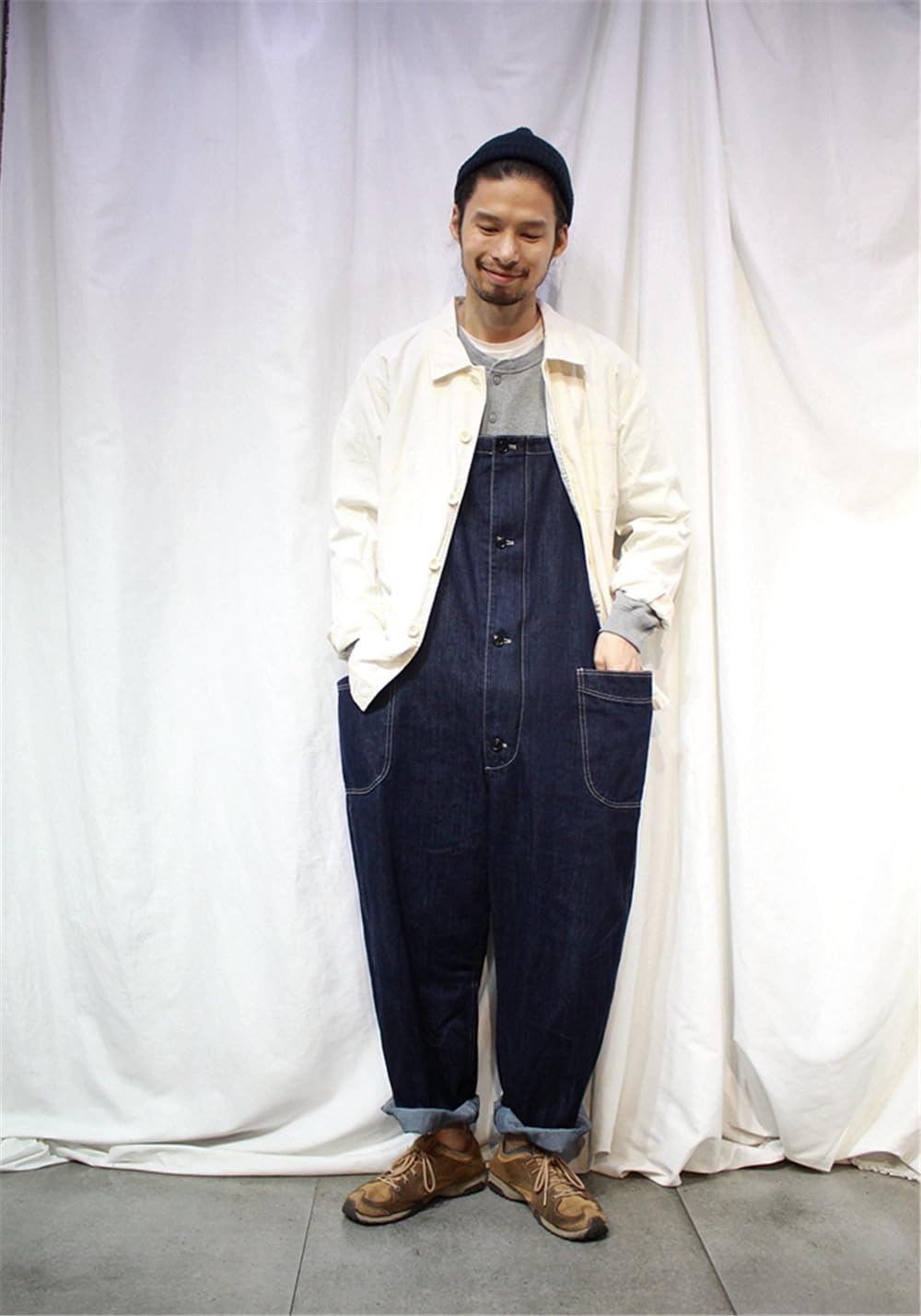 Japanese-Style Vintage Workwear Overalls - Men's Loose Fit Jumpsuit