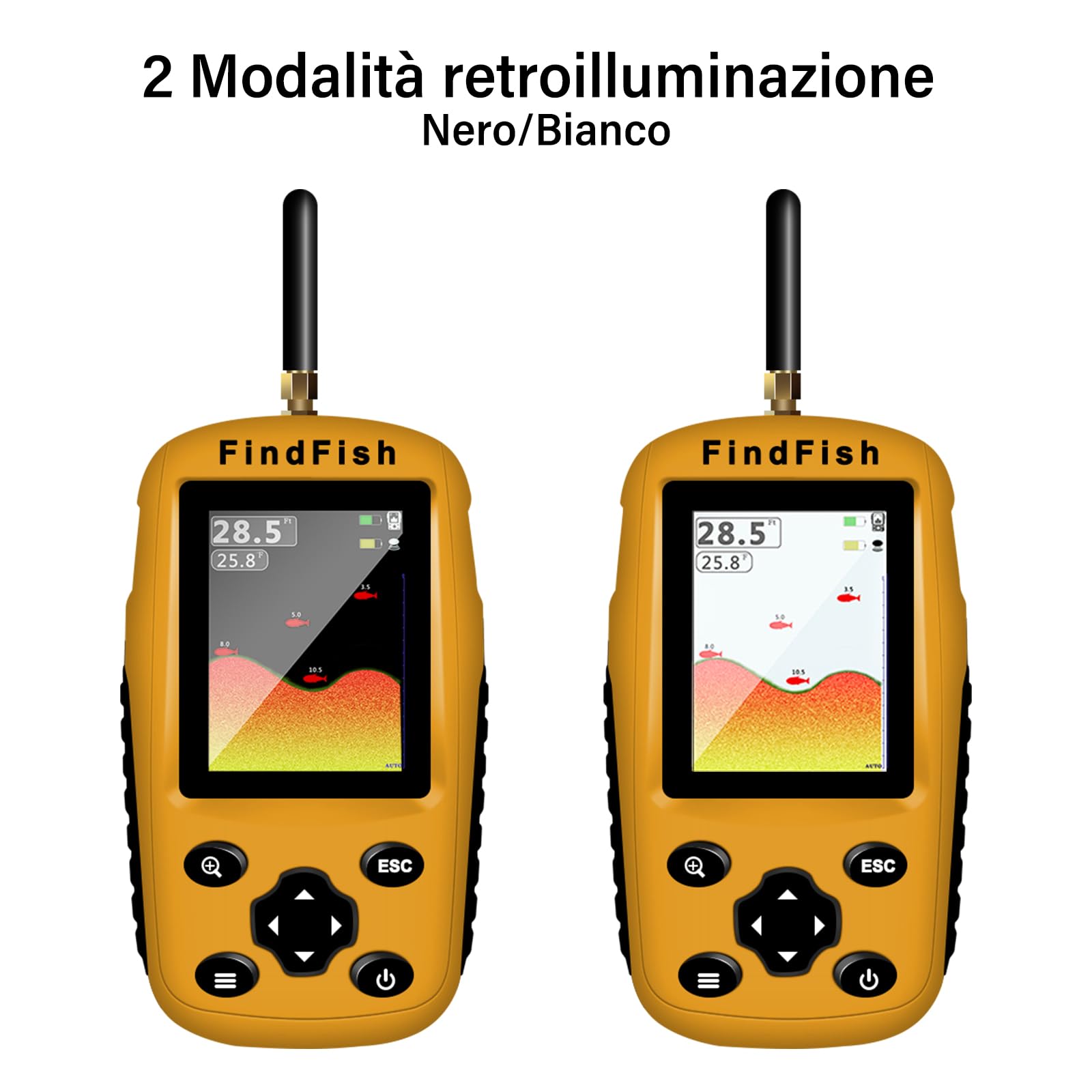 ESANHAO Ecoscandaglio da Pesca Sensore Sonar Portatile Trasduttore Cercatore di profondità dell'acqua Schermo a cristalli liquidi Ghiaccio Pesca in Mare