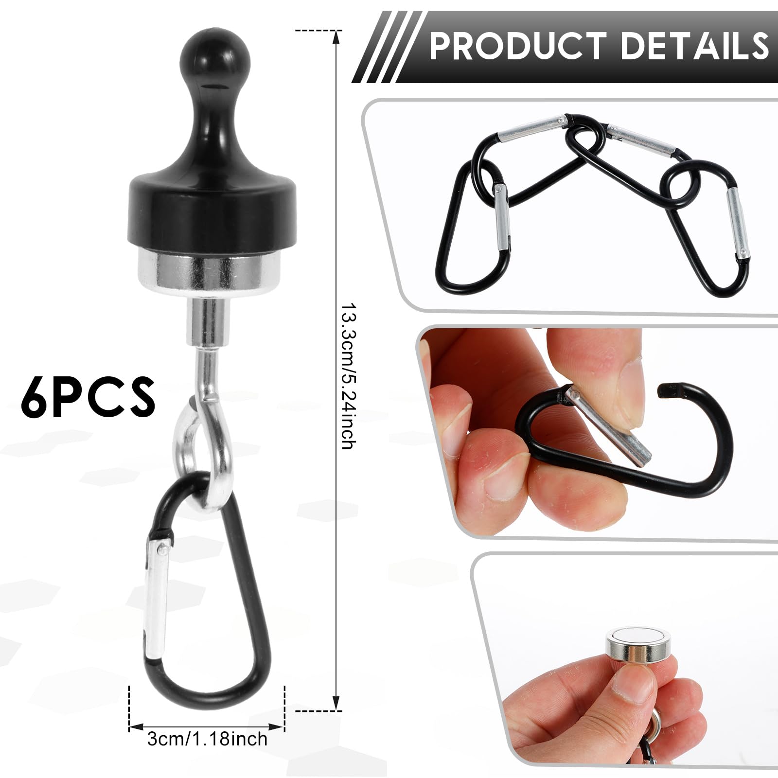 PHWRECZ 6Pcs Magnetic Hooks for Canopy Camping Tent Magnets Canopy Magnetic Hooks with Stainless Steel Carabiner for Camping Cruise Hanging Multifunctional Tent Canopy Suitable Tents Swivel Snap