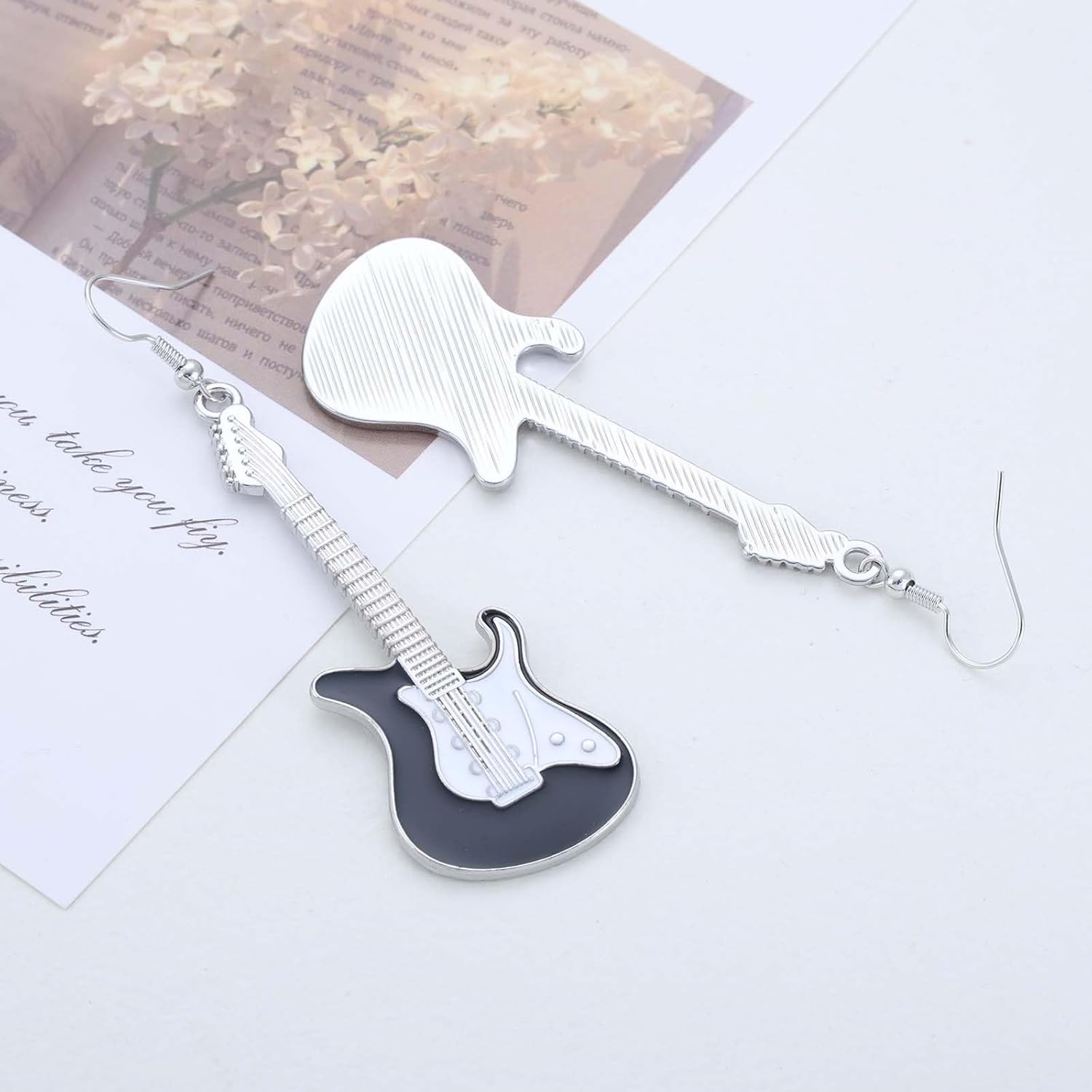 Punk Guitar Dangle Earrings Black White Guitar Drop Earrings Bass Electric Guitar Earrings Vintage Punk Music Guitar Earrings Jewelry for Women - Image 4