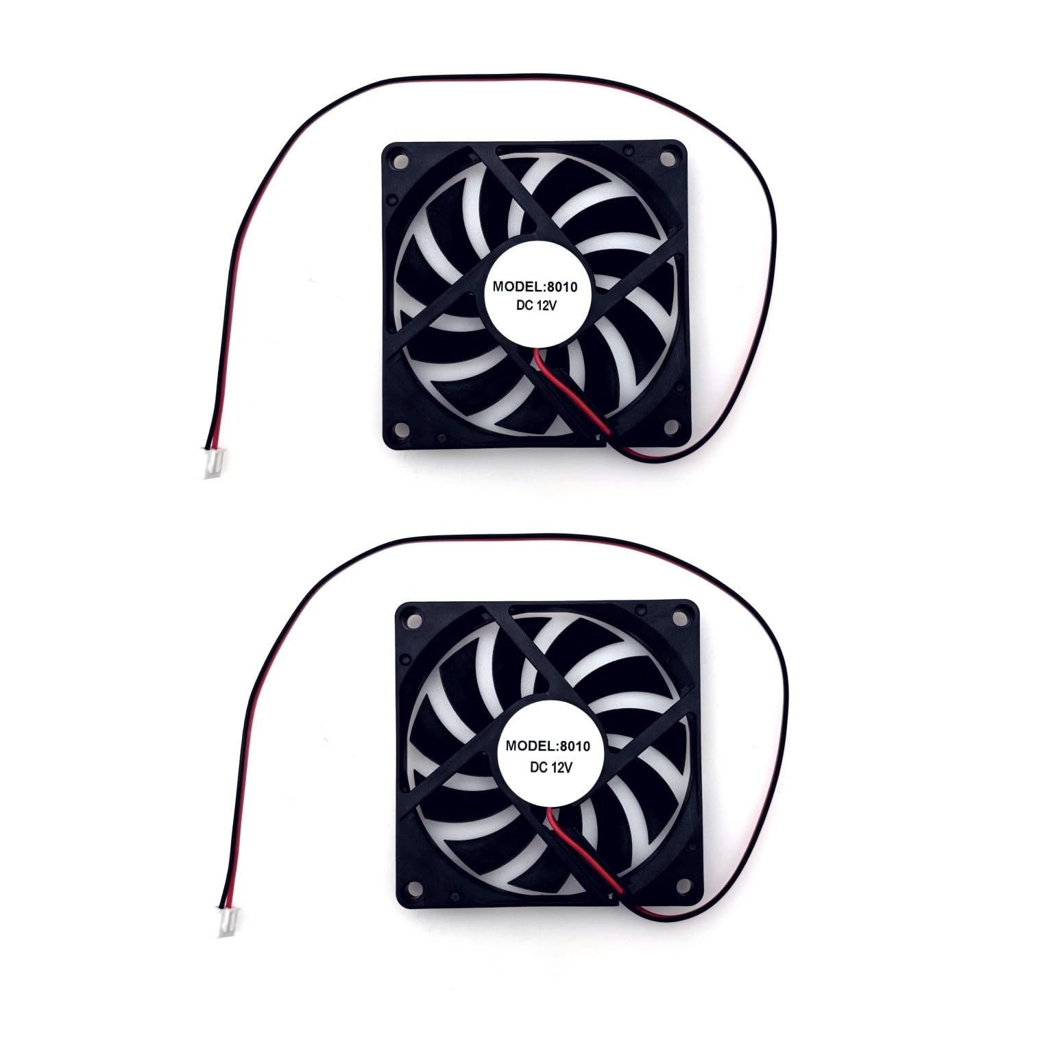 JZK 2pcs 80*80*10mm DC 12V Small 80mm Cooling Fan with 2 Pin Wires, 4600RPM 0.37A 8010 Ball Bearing Brushless DC Fan 8cm